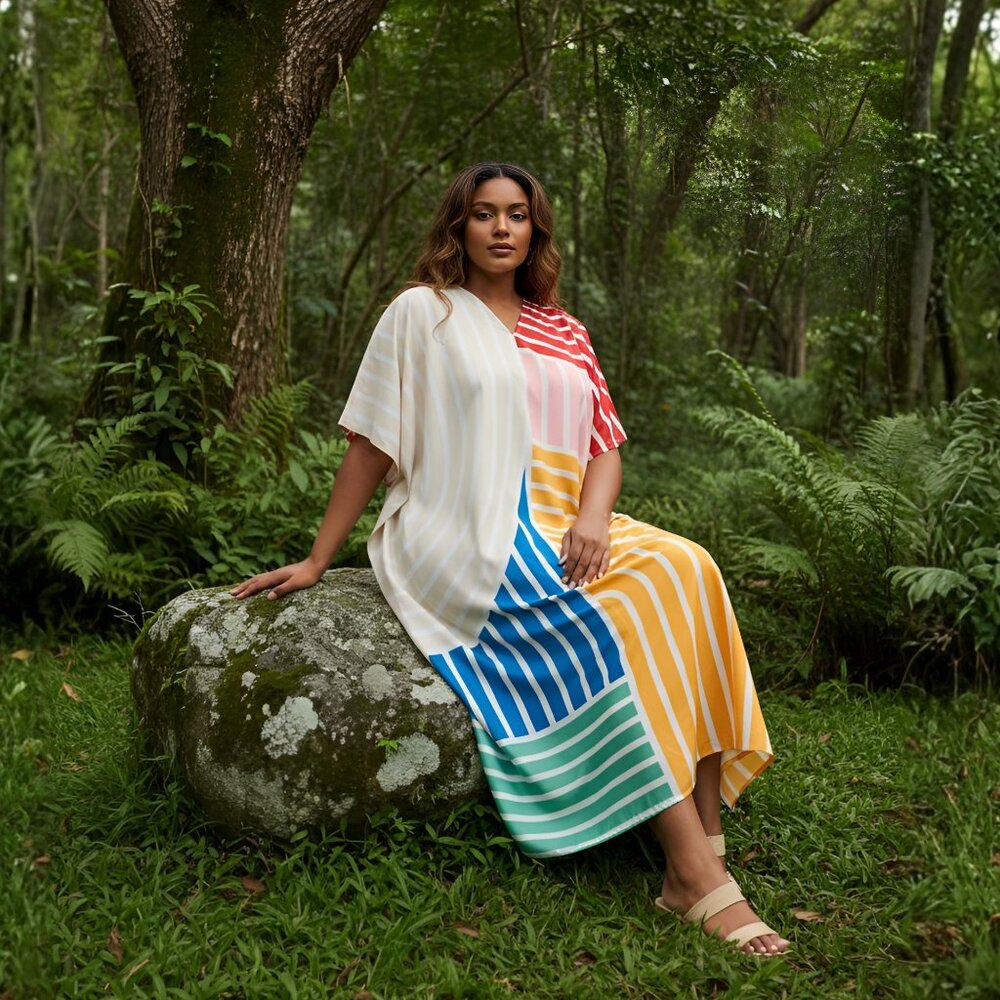 Gypsie Blu Multicolor Digital Printed Plus Size Caftan Dress Stylish Maxi Kimono